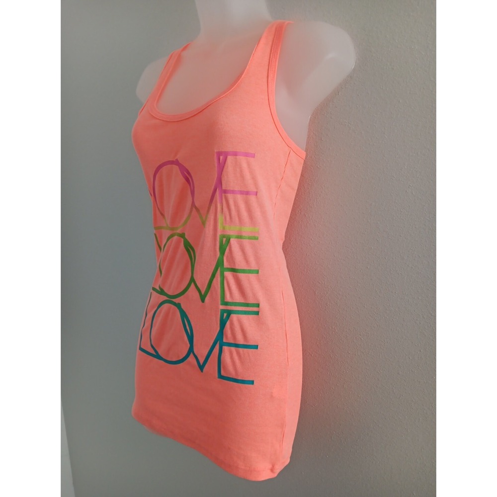 NOBO Racerback Tank Top‎ Womens Large Y2K Ribbed Longline LOVE LOVE LOVE Stretch - Picture 5 of 7